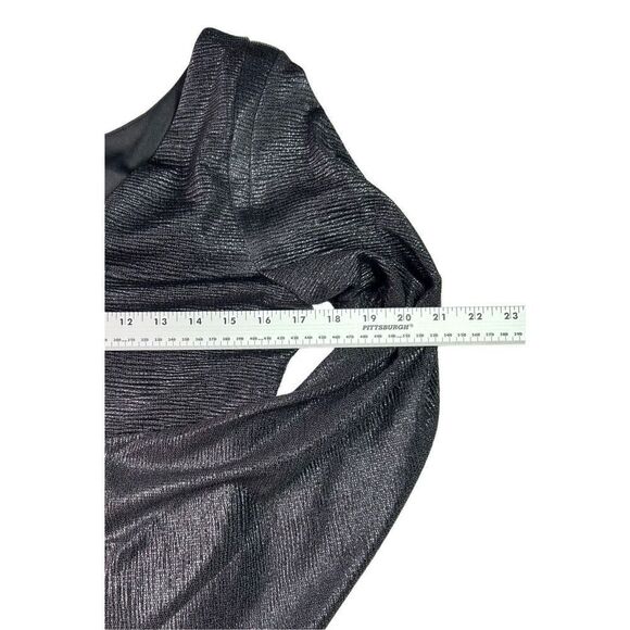 R&M Richards Women's Sz 8 Drape Back Metallic Knit Split Sleeve Short Dress Blck - Picture 15 of 16